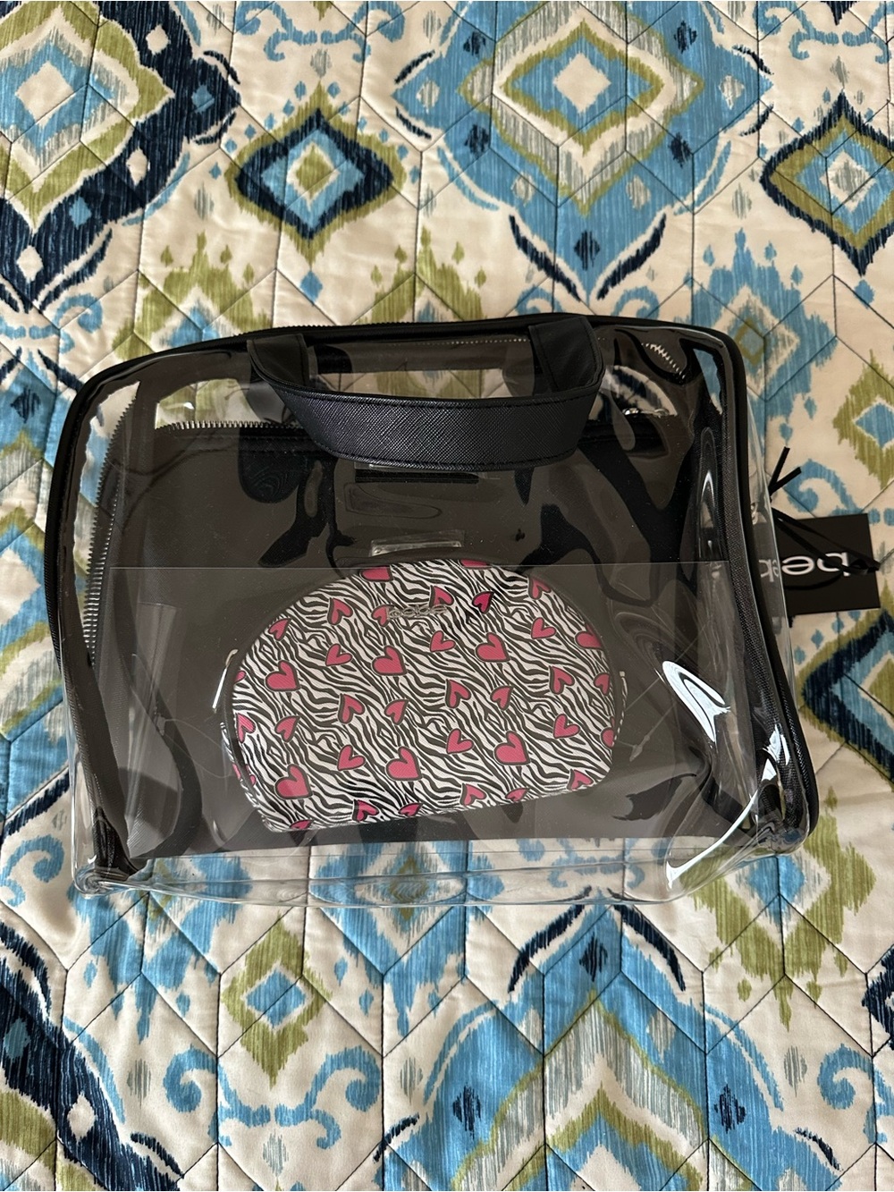 BEBE BLACK AND CLEAR 5 Piece Multi Pack Cosmetic Bag, Deluxe, Handy Purse